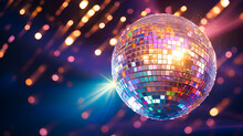 Disco Ball With Bright Rays, Night Light Party Retro, Ai Generative