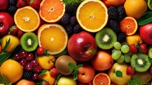 Top View Of Fresh Exotic Fruit Assortment