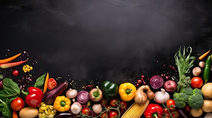 Aufkleber - Organic food display Fresh veggies with black beans on chalkboard