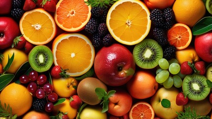 Leinwandbilder - Top view of fresh exotic fruit assortment