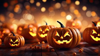Poster - Pumpkins on a blurry shiny backdrop at an abstract Halloween party