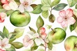 Pattern with watercolor apple flower illustrations. Generative AI