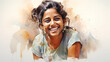 © elit76_d - Watercolor portrait of a young Indian woman. Young girl smiling, close-up portrait. Illustration