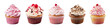Collection of set Cupcake isolated on transparent background. PNG file, cut out