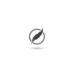 Feather pen logo icon with shadow