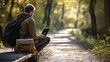 An individual engages in remote work amidst nature, seamlessly blending productivity with the tranquility of the outdoors on their laptop. Generative AI.