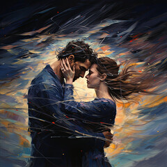 Wall Mural - couple kissing sensual love embrace intimacy - by generative ai