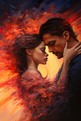 Wall Mural - couple kissing sensual tantra love embrace intimacy - by generative ai