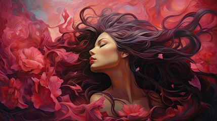 Wall Mural - sensual lady bloom yin feminine passion romance - by generative ai