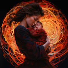 Wall Mural - motherhood mother with daughter child yin femininity spiritual love - by generative ai