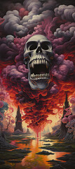 Wall Mural - skull in the fire in the sky demonic night halloween horror - by generative ai
