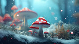 Fototapeta Pokój dzieciecy - magic mushroom psychedelic wonderland fungi fungus  toadstool - by generative ai