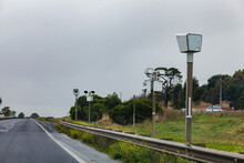 Speed cameras on roadside of highway