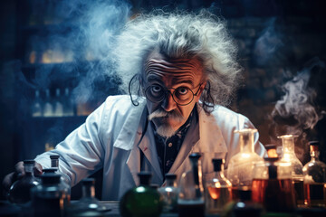 Canvas Print - Mad scientist or crazy professor character in science lab