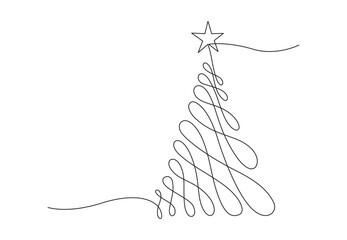 Poster - christmas tree continuous one line drawing. isolated on white background vector illustration. premiu