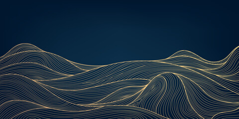 Wall Mural - vector art deco wavy luxury pattern, wave line japanese style background. organic dynamic pattern, t