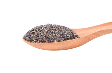 Wall Mural - Chia seeds in wooden spoon on transparent png.