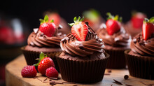 Strawberry Cupcakes With Chocolate Frosting And Fresh Strawberries