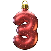 Christmas Tree Decoration Font 3d Rendering, Number 3