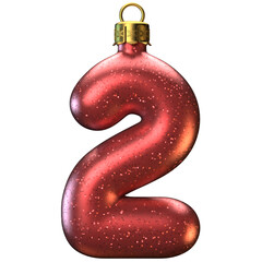 Poster - Christmas tree decoration font 3d rendering, number 2