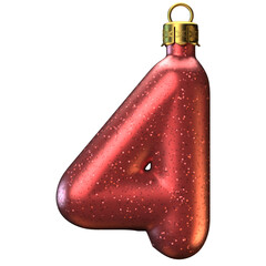 Poster - Christmas tree decoration font 3d rendering, number 4