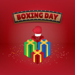 Wall Mural - Minimal Decoration 26 December Boxing Day Greeting Vector Illustration with Gift Boxes and Confetti