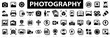 Photography icon set. Photo camera, photographer, video camera, image, objective, picture, user photo and more. Vector illustration