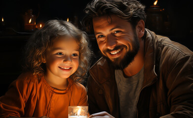 Wall Mural - Happy father and child with candle