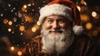© Synthetica - Smiling bearded senior man in santa claus hat with christmas tree in background.