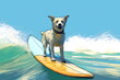 Dog on a sup board. Summer sport. Illustration