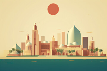 Abu Dhabi urban landscape. Pattern with houses. Illustration