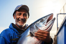 Satisfied Fisherman Holding Tuna Fish