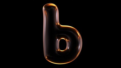 Poster - Animation of glowing lowercase alphabet letter b isolated on black background in 3d rendering.