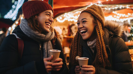 Close up Couple at Christmas market Generative Ai