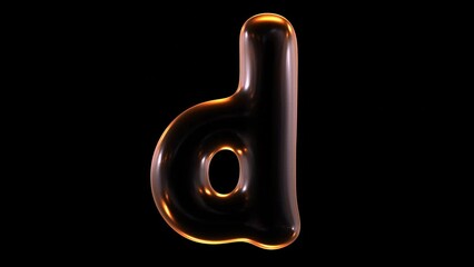 Poster - Animation of glowing lowercase alphabet letter d isolated on black background in 3d rendering.