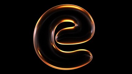 Poster - Animation of glowing lowercase alphabet letter e isolated on black background in 3d rendering.