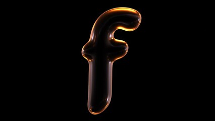 Poster - Animation of glowing lowercase alphabet letter f isolated on black background in 3d rendering.