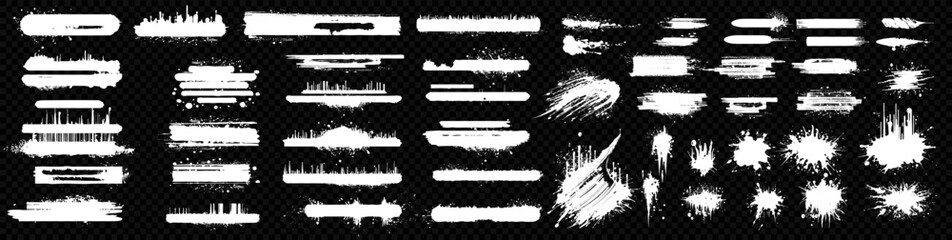 Poster - Spray paint drips and lines, white ink splatters, brush stains with graffiti effect. Select the brush lines. Marker color stroke, brush pen hand drawn underline isolated on transparent background.