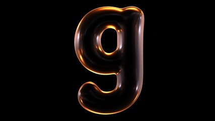 Poster - Animation of glowing lowercase alphabet letter g isolated on black background in 3d rendering.