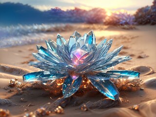 Wall Mural - big crystal on the sand with attractive light and details 