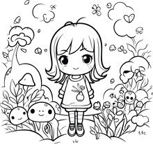 Cute Little Girl In The Garden Characters Vector Illustration Design Vector Illustration Design