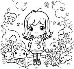 cute little girl in the garden characters vector illustration design vector illustration design