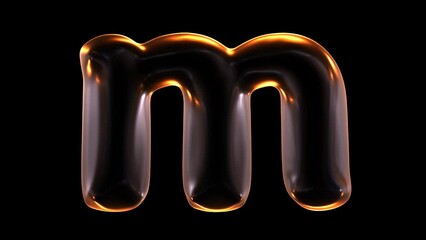 Poster - Animation of glowing lowercase alphabet letter m isolated on black background in 3d rendering.