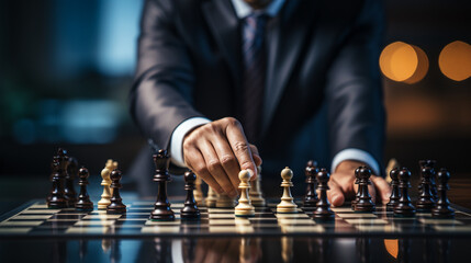 Businessman control chess game, Business strategy management Concept, development new strategy plan, leader and teamwork, planning for competition