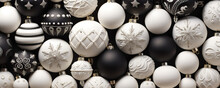 White And Black Christmas Baubles Decorated  With Golden  Snowflake.christmas  Wallpaper .