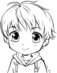 Wall Mural - cute little boy anime manga cartoon vector illustration graphic design in black and white