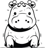 Fototapeta Pokój dzieciecy - Hippopotamus   Black and White Cartoon Illustration. Vector