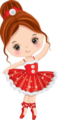 Wall Mural - Vector Cute Little Ballerina in Red Tutu Dancing