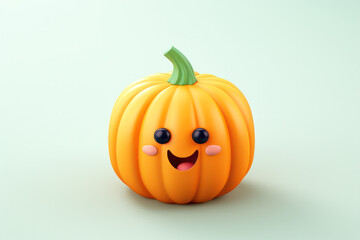 Wall Mural - Adorable Tiny Pumpkin, 3D Rendering of Cartoon Halloween Cheer