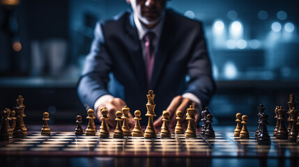 Businessman control chess game concept for ideas business strategy management, development new strategy plan, leader and teamwork, planning for competition